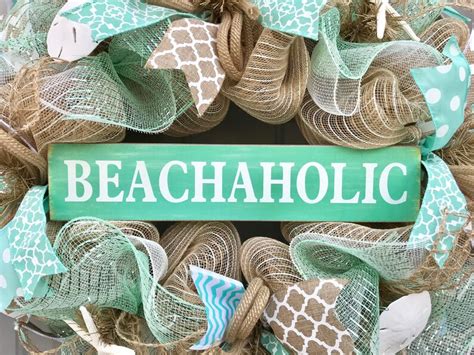 Beach Wreath Beachaholic Burlap Deco Mesh Wreath with | Etsy