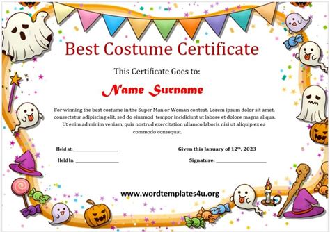 Best Costume Certificate Printable Free