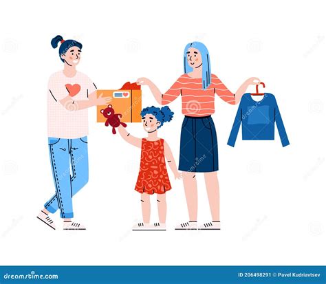 Poor Family Concept In Dirty And Patched Clothes. Cartoon Vector ...