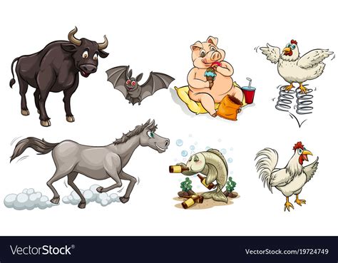 Different types of animals doing things Royalty Free Vector