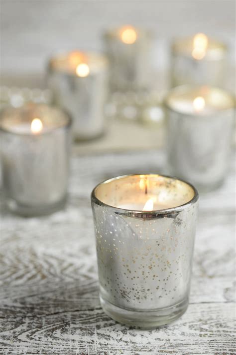 12 Pre-filled Candles in Mercury Glass Votive Holders