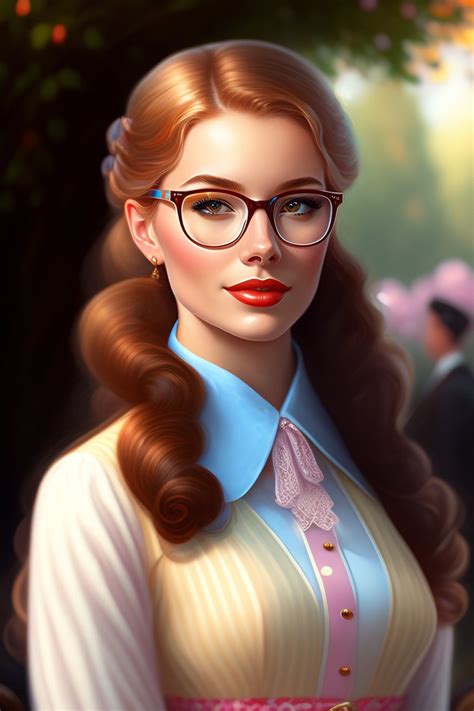 a painting of a woman wearing glasses and a dress