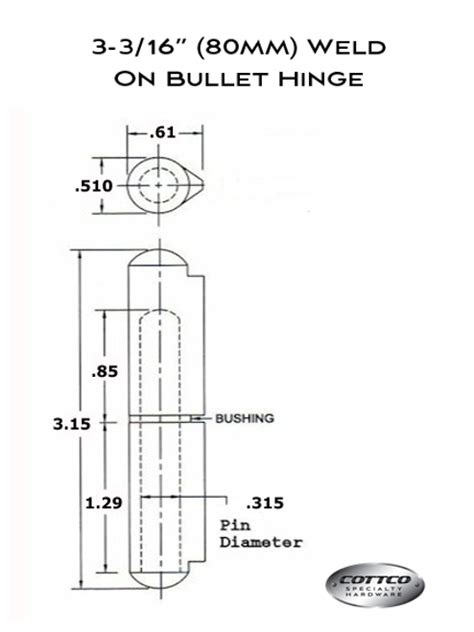 6" Aluminum Weld On Bullet Hinge In Stock @ Cottco.com 877 283 1745