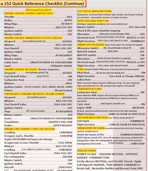 Cessna 152 Quick Reference Checklist. Durable Laminate - Etsy Hong Kong