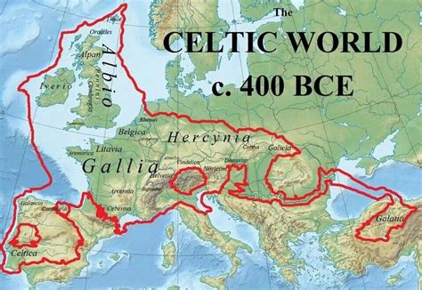 a map showing the route of the celtic world c 400 bce, including galalia