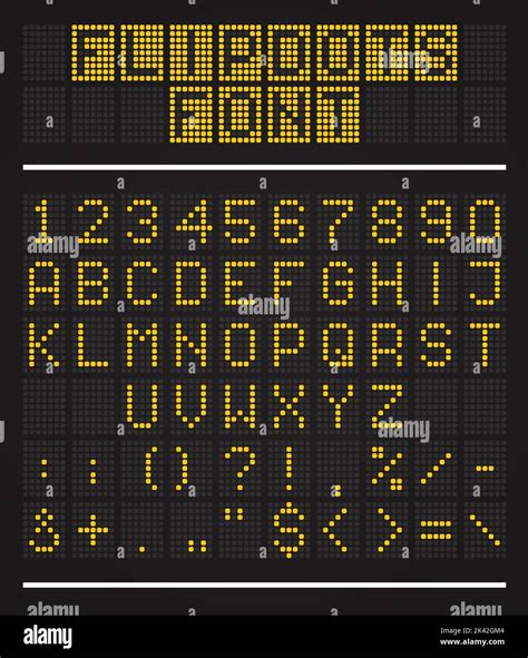 Flipdots scoreboard font, LED dots alphabet or airport digital display letters, vector panel ...