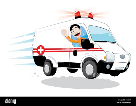 a vector cartoon representing a funny ambulance driver, hurrying and ...