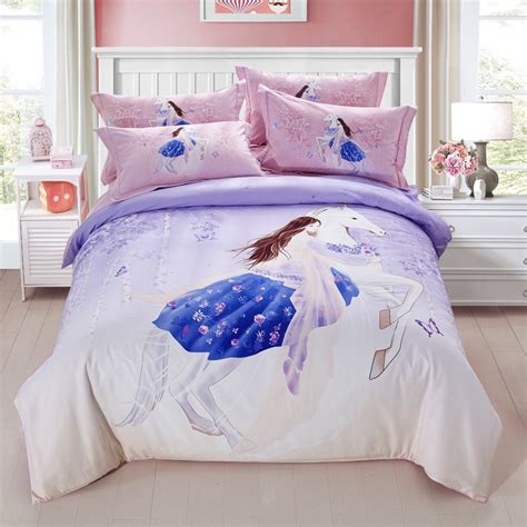 2017 Beautiful girls Bedding Set cotton Bed Sheets Duvet Cover Flat ...