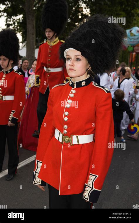 Young Woman in a Queen's Guard's Uniform at The Thames Festival night ...