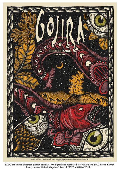 50x70 cm limited silkscreen print in edition of 40, signed and numbered for “Gojira live at O2 ...