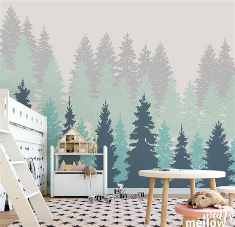 Forest Tree Removable Wallpaper woodland Wall Decor Nursery - Etsy | Tree removable wallpaper ...