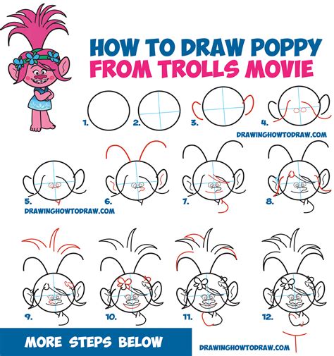 How to Draw Poppy from the Dreamworks Trolls Movie - Easy Step by Step Drawing Tutorial for Kids ...