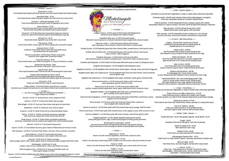 Menu at Michelangelo Bar & Restaurant, Carlisle