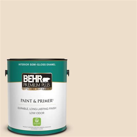 BEHR PREMIUM PLUS 1 gal. #23 Antique White Semi-Gloss Enamel Low Odor Interior Paint & Primer ...