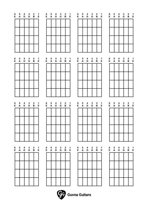 the guitar chords are arranged in four rows