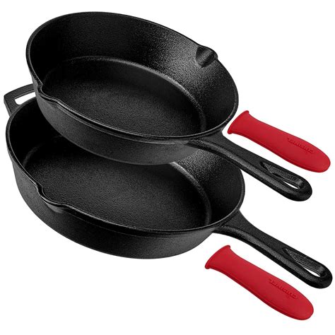 Pre-Seasoned Cast Iron Skillet 2-Piece Set (8-Inch and 10-Inch) Oven Safe Cookware - 2 Heat ...