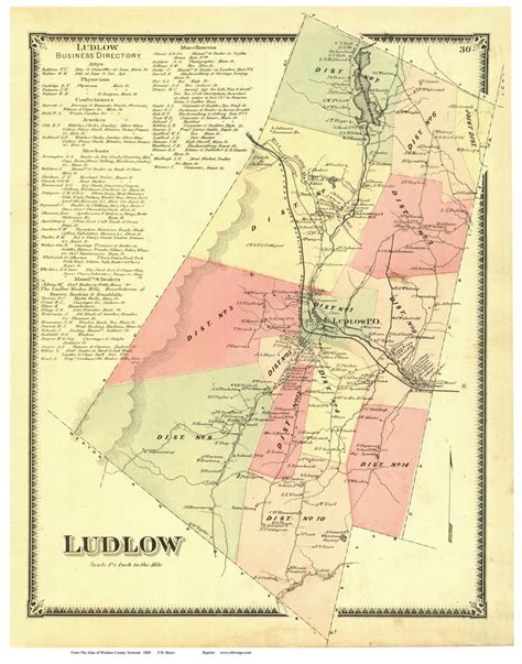 Ludlow, Vermont 1869 Old Town Map Reprint - Windsor Co. - OLD MAPS