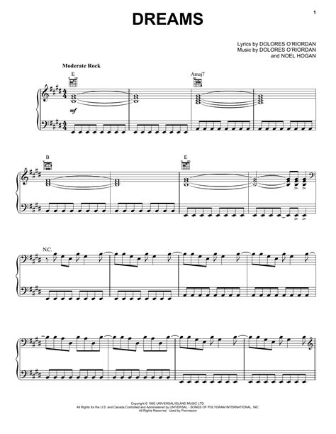 The Cranberries "Dreams" Sheet Music Notes | Download Printable PDF Score 42895