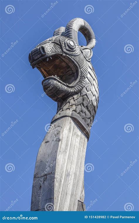 Dragon head on old drakkar stock photo. Image of horned - 151428982