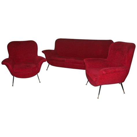 Mid-century Modern Living Room Sets Minotti Gigi Radice Italian Design 1950 Red For Sale at 1stdibs