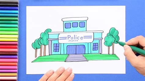 How to draw a Police Station - YouTube