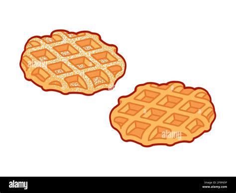 Belgian Liege waffle with powdered sugar and without topping. Cartoon clip art drawing, isolated ...