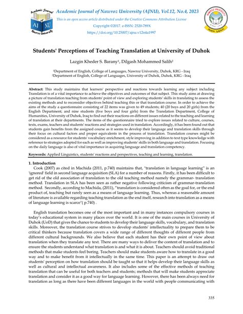 (PDF) Students' Perceptions of Teaching Translation at University of Duhok