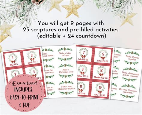 Christmas Advent Calendar Printable Christian Advent - Etsy