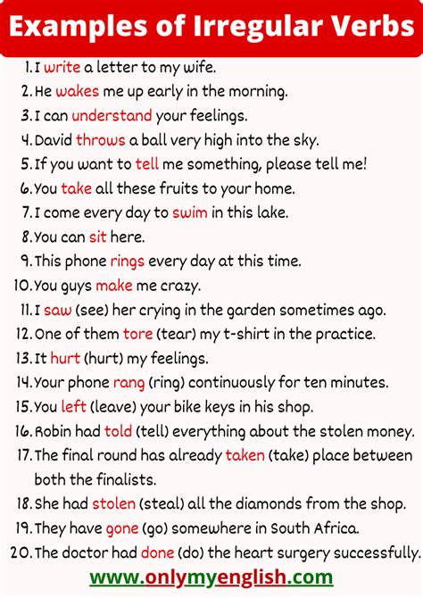 20 Examples of Irregular Verbs are in Sentences English » Onlymyenglish.com