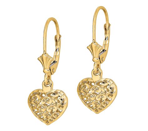 14K Gold Textured Heart Dangle Earrings - QVC.com