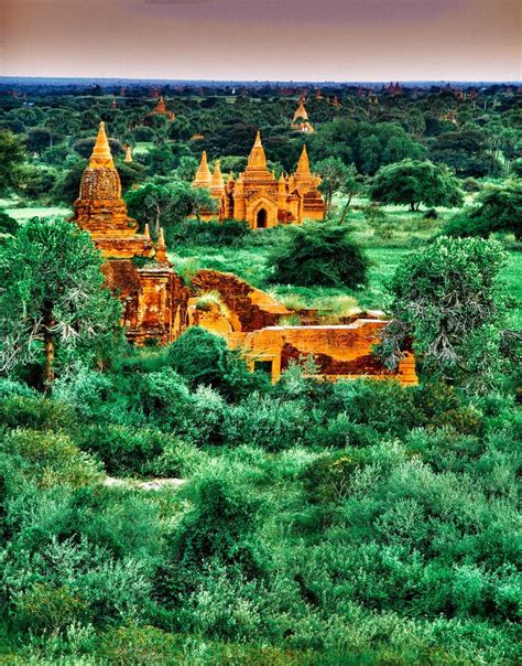 Landscape View on Temple Area of Bagan with Lush Vegetation in Myanmar ...