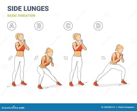 Side Lunges Girl Exercise Guidance. Lateral Lunges Home Weightloss Workout Exercise Illustration ...