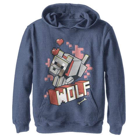 Boy's Minecraft Wolf Pull Over Hoodie Navy Blue Heather Small - Walmart.com