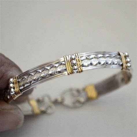 Sterling silver wire wrap bracelet with 14K gold filled