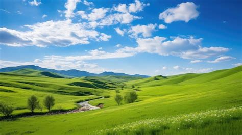 Premium AI Image | A scenic landscape featuring rolling hills