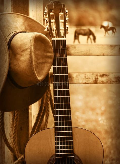 Cowboy Hat And Guitar.American Music Background Stock Photo - Image: 55328056