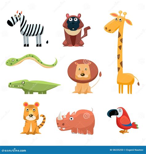 African Animals Fun Cartoon Clip Art Collection Stock Vector - Image: 58225250