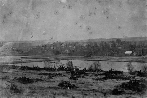 Photograph taken during the Second Battle of Fredericksburg showing battle smoke drifting ...