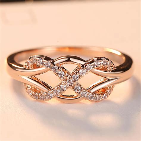 Fleepmart New Cubic Zirconia Crystal Infinite Rings For Women Fashion Design Statement Rose Gold ...