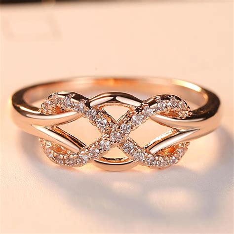 Fleepmart New Cubic Zirconia Crystal Infinite Rings For Women Fashion Design Statement Rose Gold ...