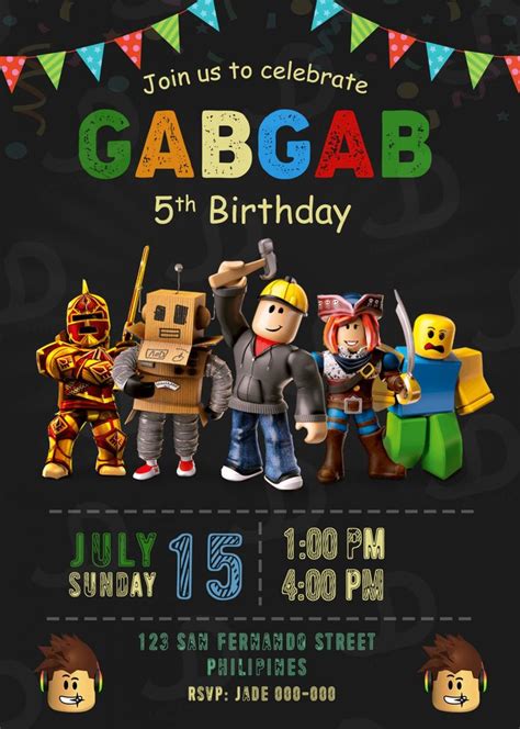 Roblox Game Birthday Party Invitation Printable 5 x 7 or 4 x 6 FREE BACKSIDE - Jamakodesigns ...