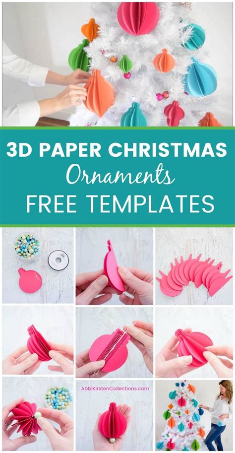 3D Paper Christmas Ornaments: Easy Tree Ornament Templates | Paper christmas ornaments ...