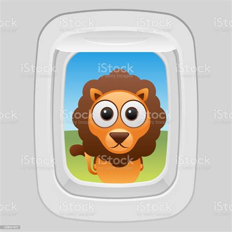 Vector Funny Airplane Window Series Lion Stock Illustration - Download ...