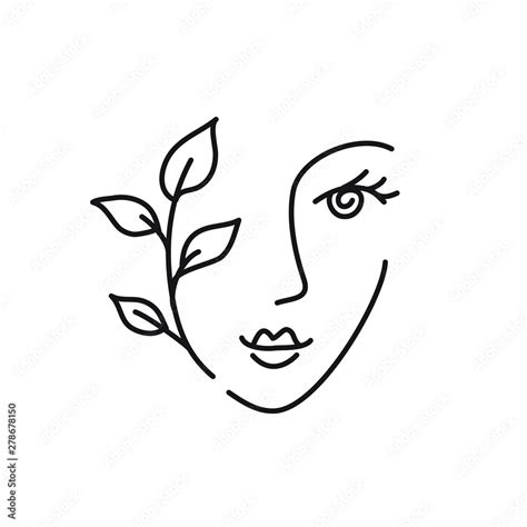 Beauty woman abstract face icon. Female minimal portrait line drawing ...