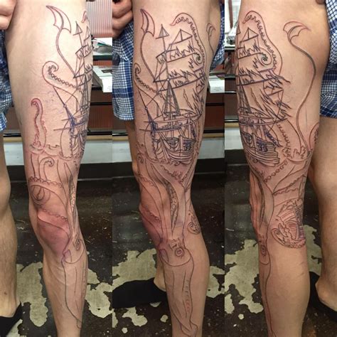 Giant Squid/Ship by Austin @ Pins and Needles - Colorado Springs CO Octopus Tattoo Sleeve ...