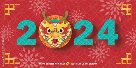 Happy chinese new year 2024 year of the dragon zodiac sign with flower,lantern, fan elements ...