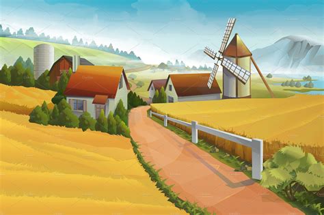 Farm rural landscape | Custom-Designed Illustrations ~ Creative Market