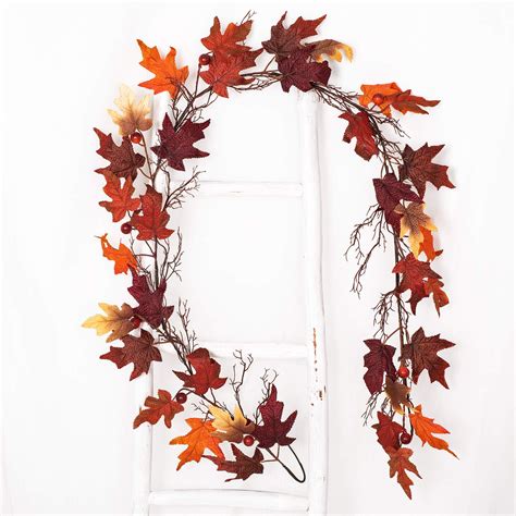Coolmade 1 Pack Fall Maple Leaf Garland - 6Ft Artificial Foliage Garland Autumn Hanging Fall ...
