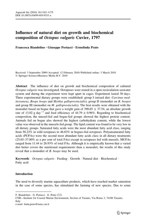 (PDF) Influence of natural diet on growth and biochemical composition ...