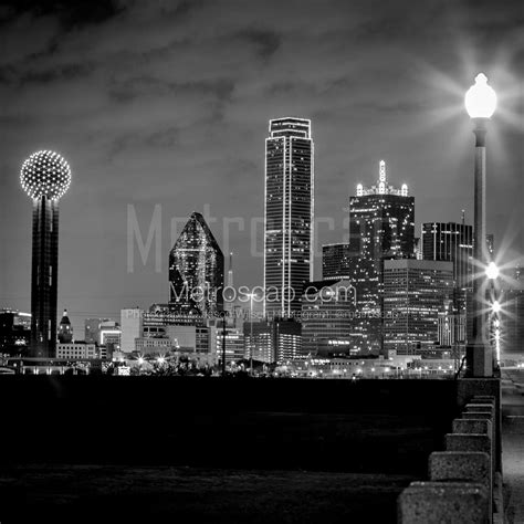 The Dallas Texas Skyline at Night black and white Photos